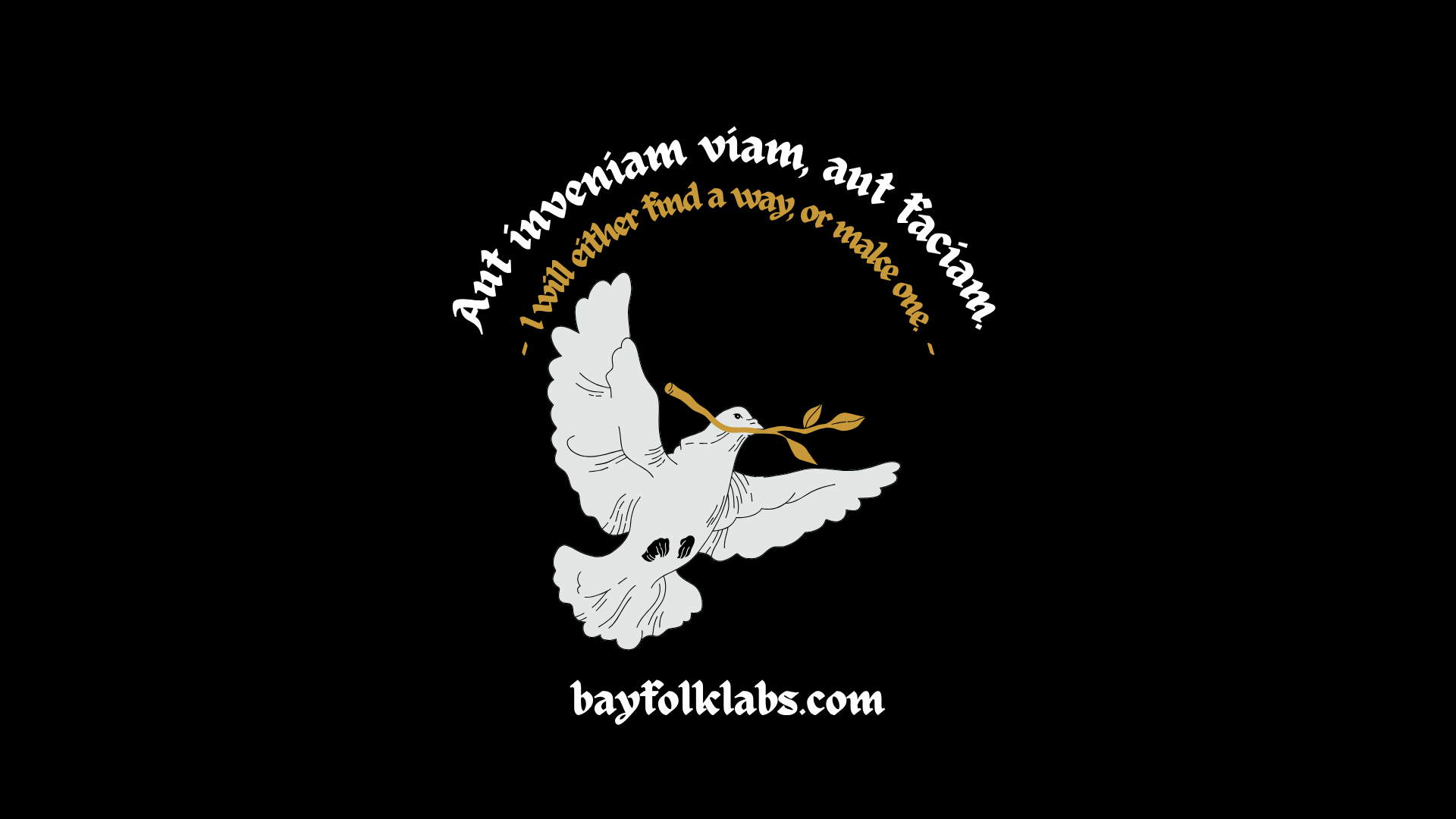 A dove carrying an olive branch, encircled by the motto Aut inveniam viam, aut faciam — I will either find a way, or make one.